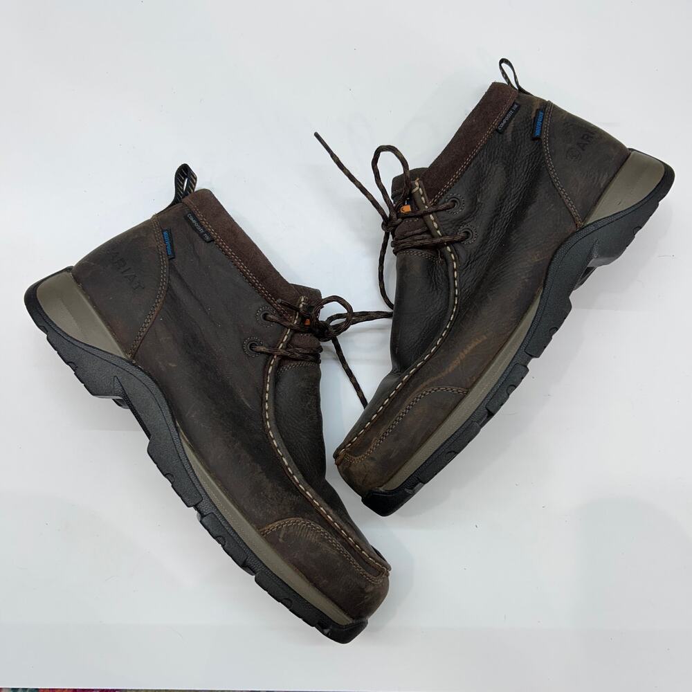 $175 Ariat Edge Moc Waterproof Composite Toe Work Boot Mens 12EE Leather Brown